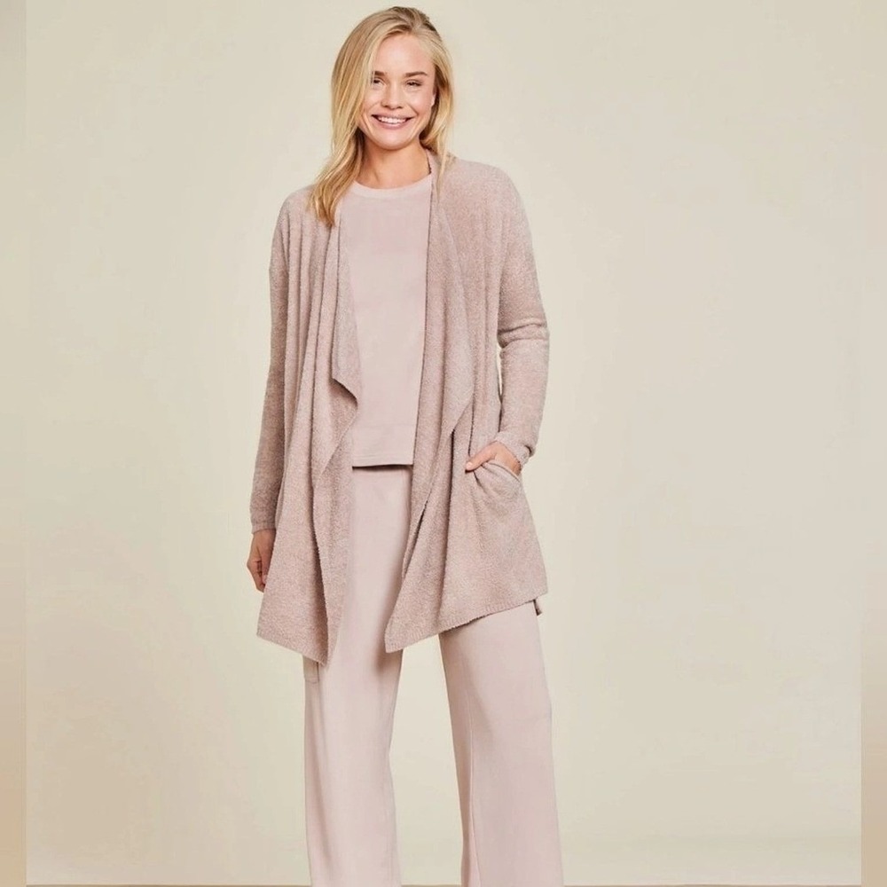 Barefoot Dreams CozyChic Ultra Lite Draped Cardigan Mauve Taupe Style 924 S/M